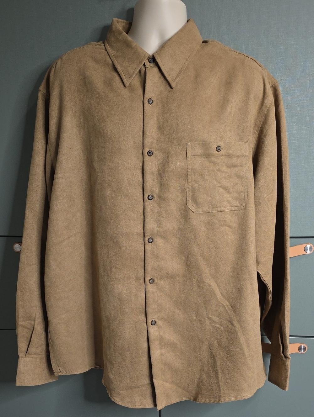 864. John Ashford Faux Suede Button Down Shirt Tan Camel Mens XXL R1